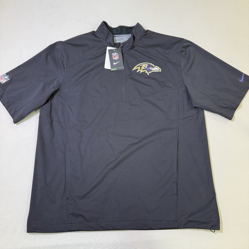 NWT Baltimore Ravens Nike OnField Team Jacket Mens L Short Sleeve 1/4 Zip Vented